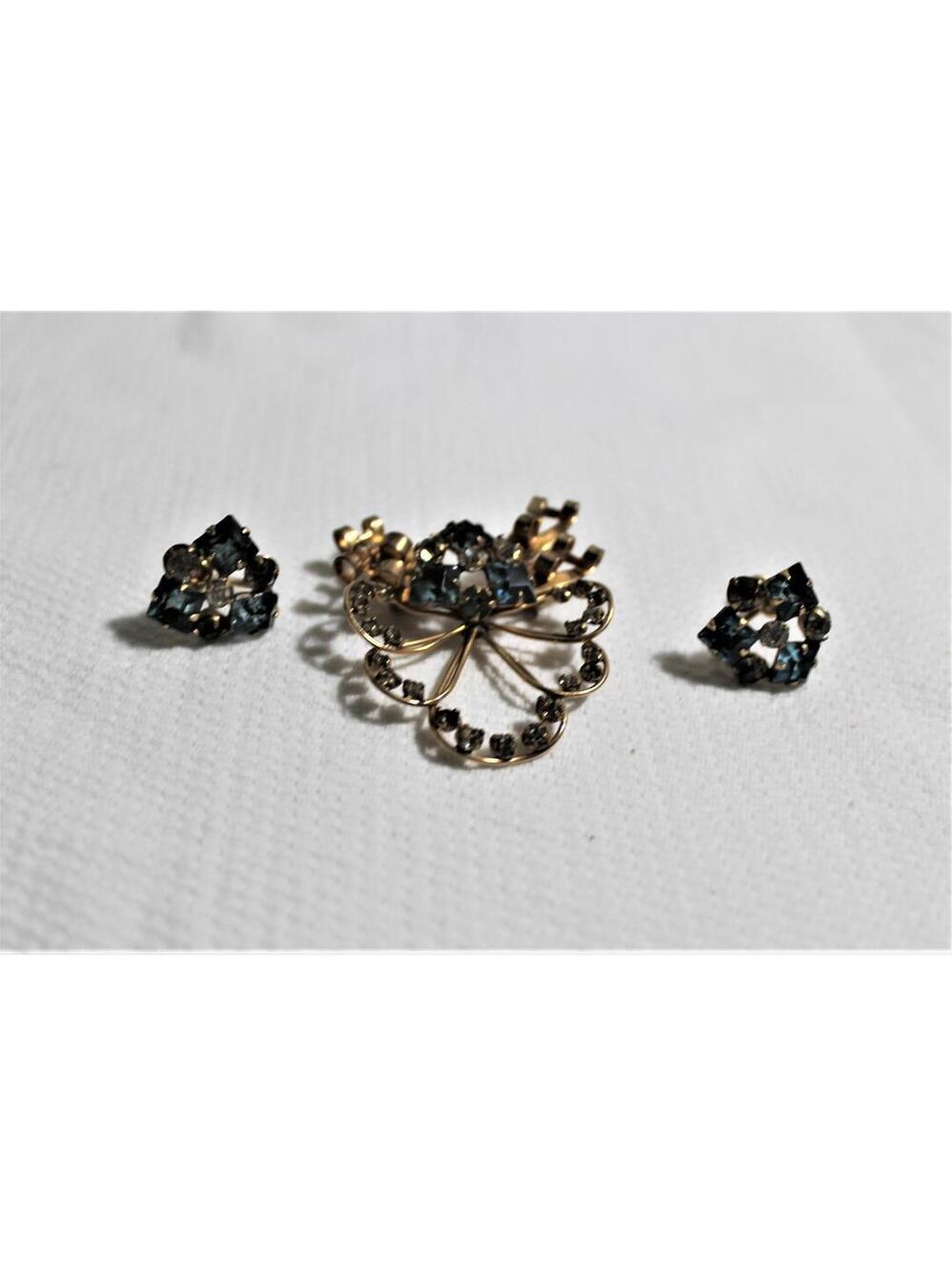 Vintage Signed M&S 1/20 12KGF Brooch/Pendant and Screw Back Earrings Aqua Stones